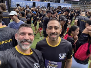 Runners gathered at the start line of the Step Out for Cancer Run at Randwick Racecourse in Sydney, ready to begin the charity event.